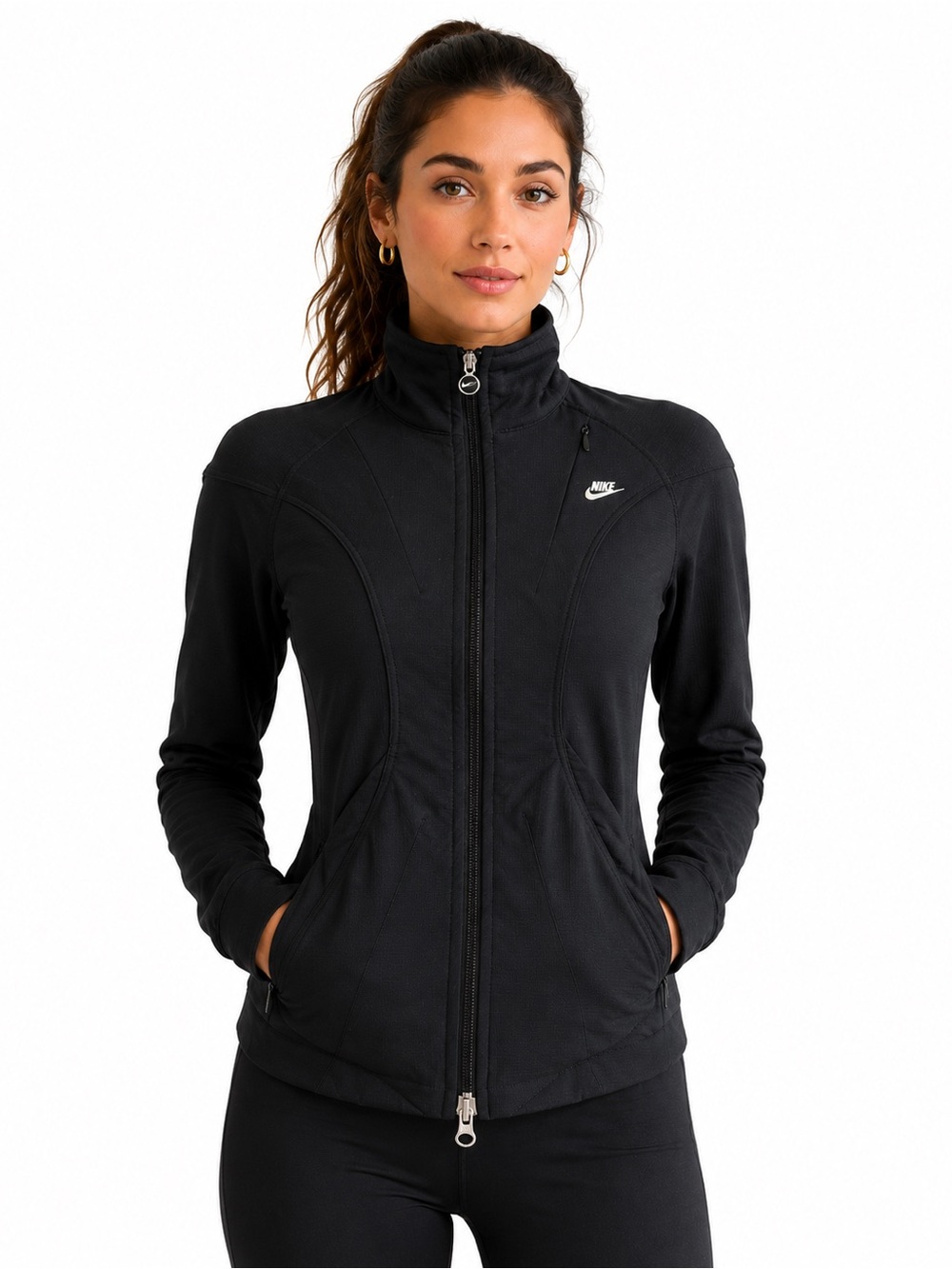 Nike Black Full Zip Track Jacket Fitted Athleisure Running Jacket Women’s XS